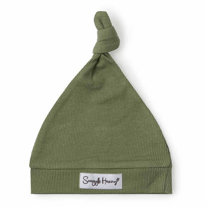 Olive Ribbed Organic Knotted Beanie