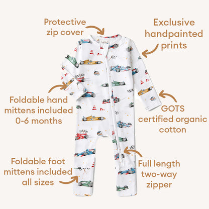 Little Racers Organic Snugglesuit Convertible Romper