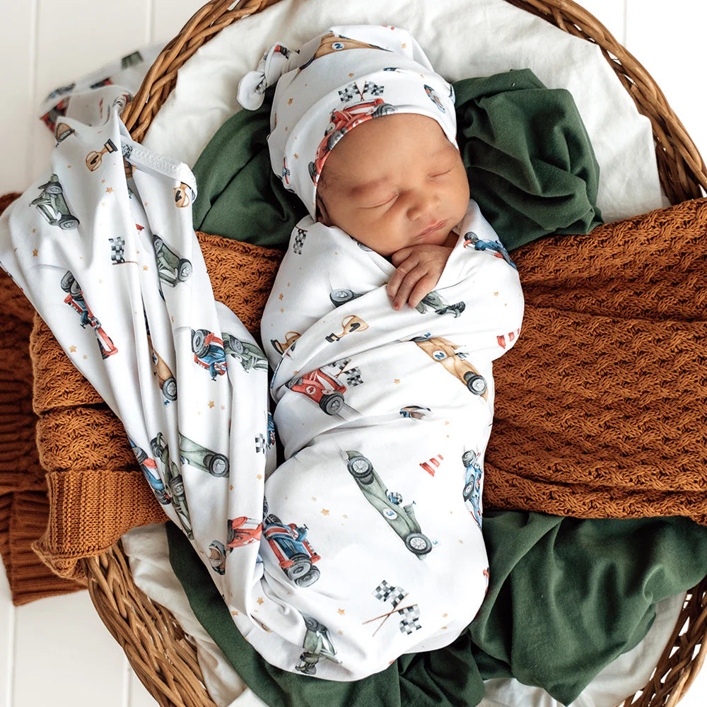 Little Racers Organic Jersey Wrap &amp; Beanie Set