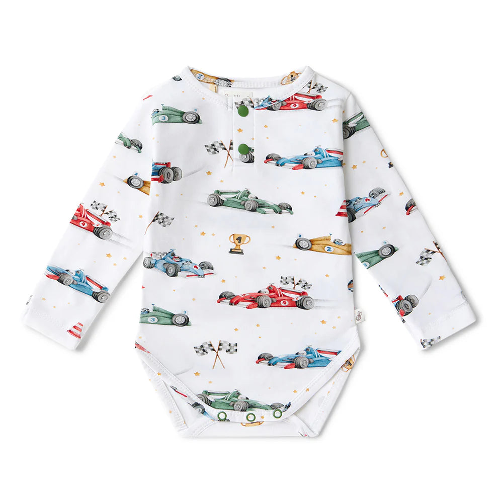 Little Racers Long Sleeve Organic Bodysuit