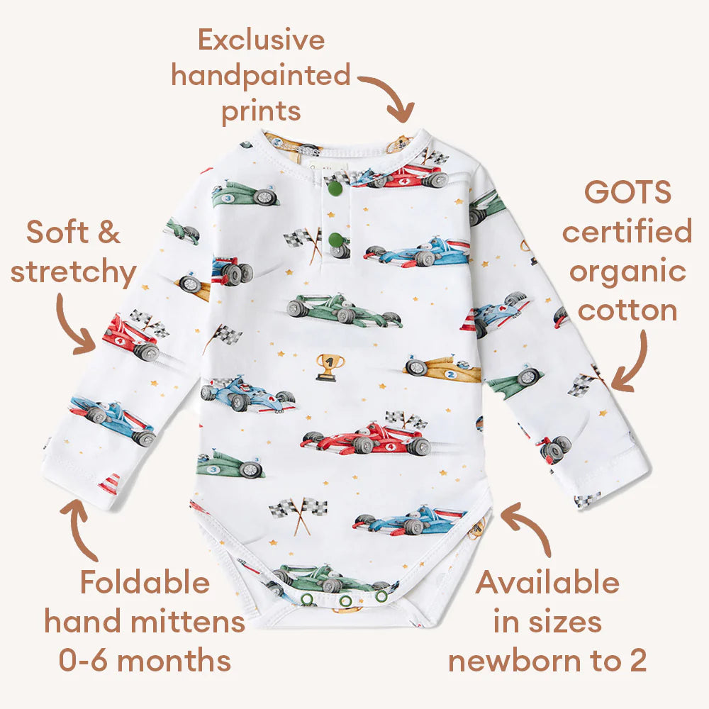 Little Racers Long Sleeve Organic Bodysuit