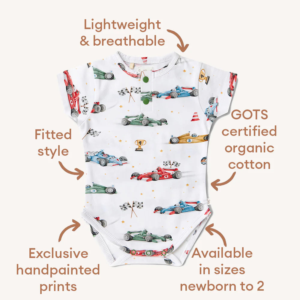 Little Racers Short Sleeve Organic Bodysuit