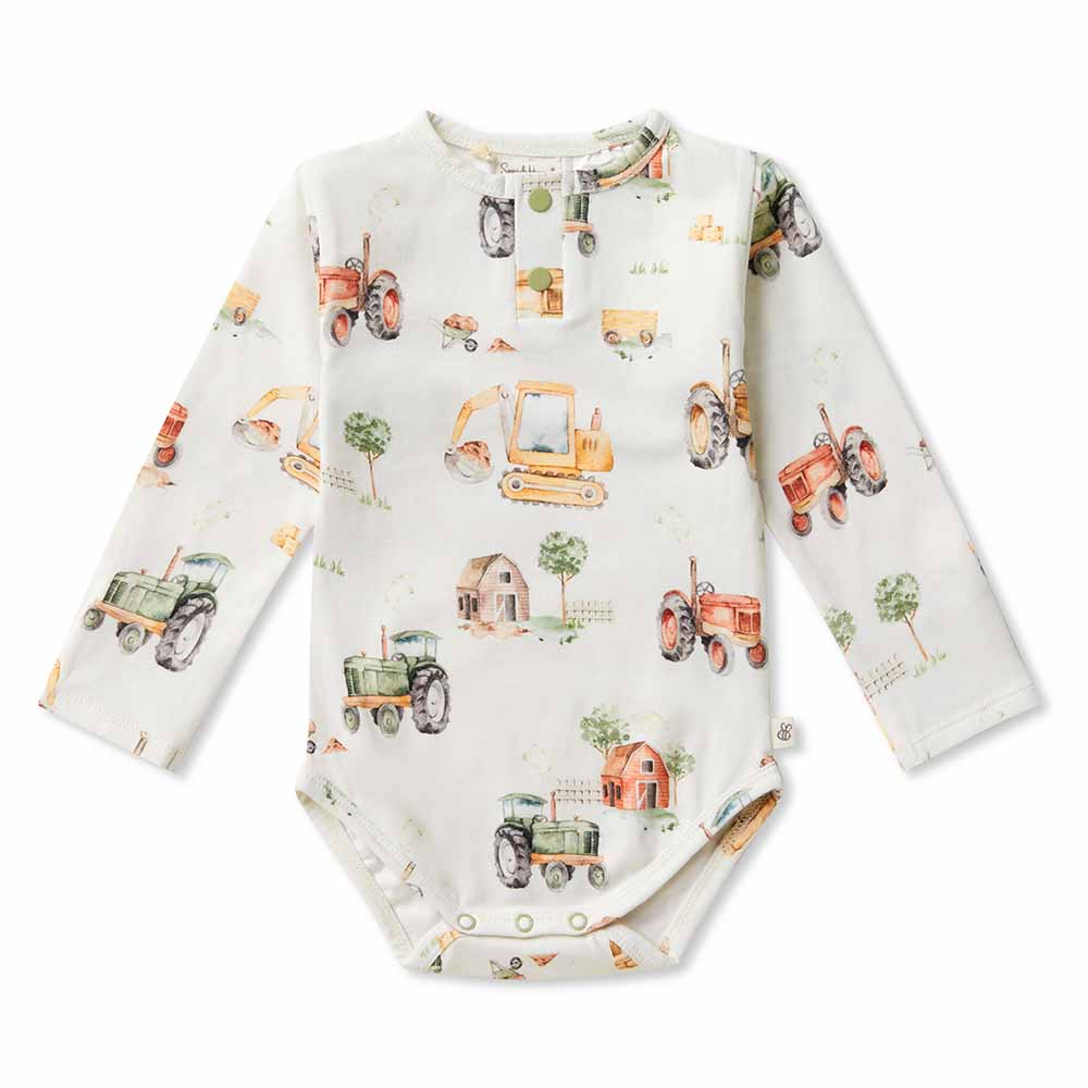 Diggers &amp; Tractors Long Sleeve Organic Bodysuit