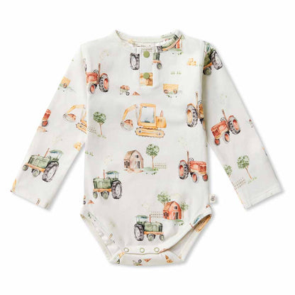 Diggers &amp; Tractors Long Sleeve Organic Bodysuit