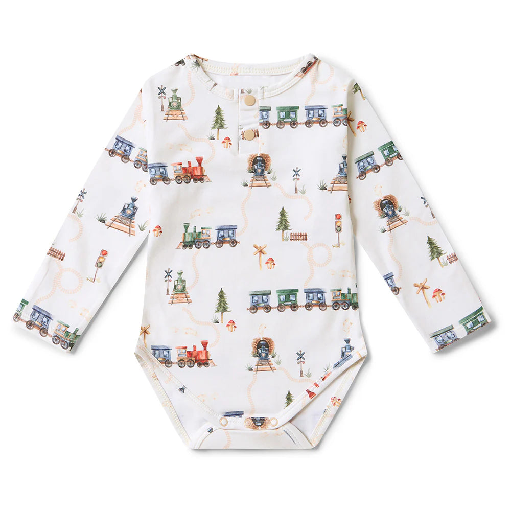 Trains Long Sleeve Organic Bodysuit