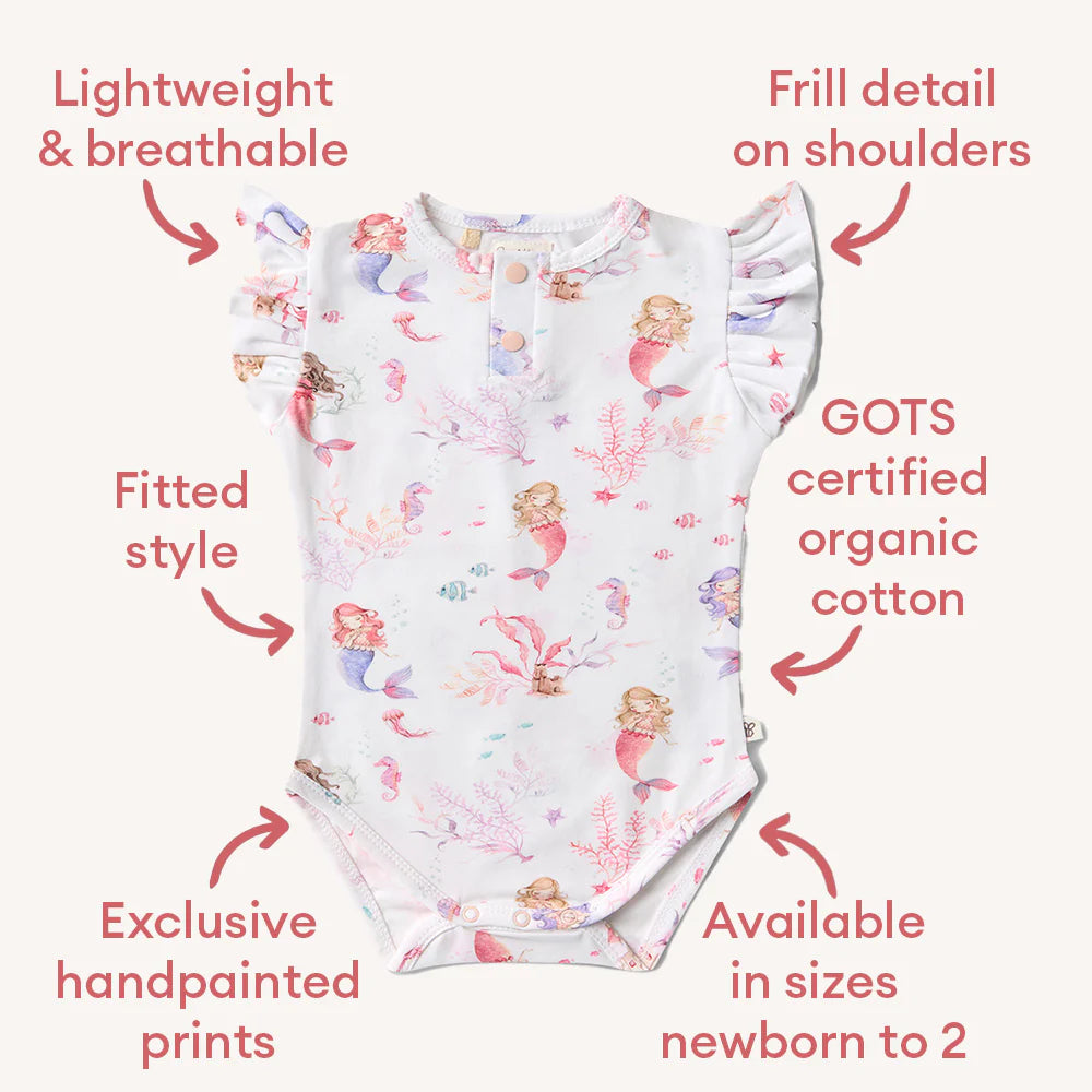 Mermaid Short Sleeve Organic Bodysuit With Frill