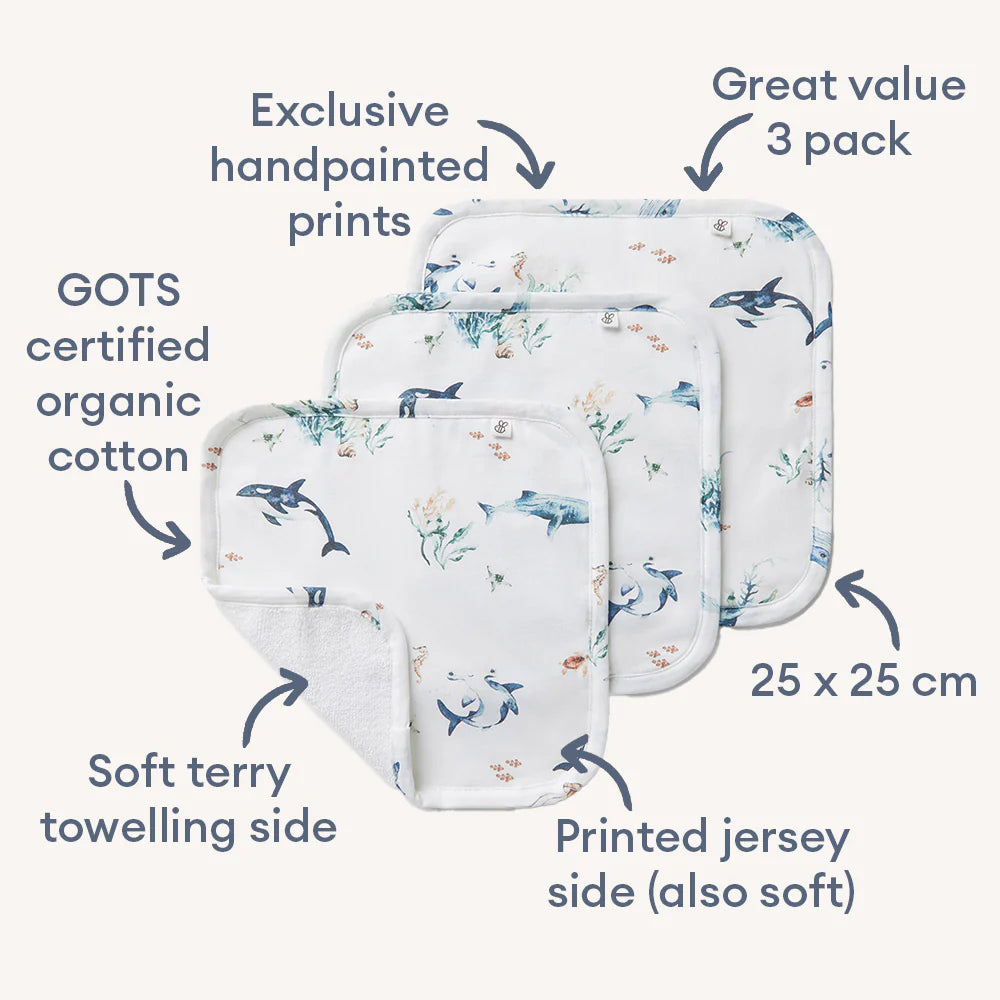 Ocean Organic Wash Cloths - 3 Pack