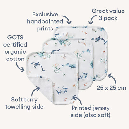 Ocean Organic Wash Cloths - 3 Pack