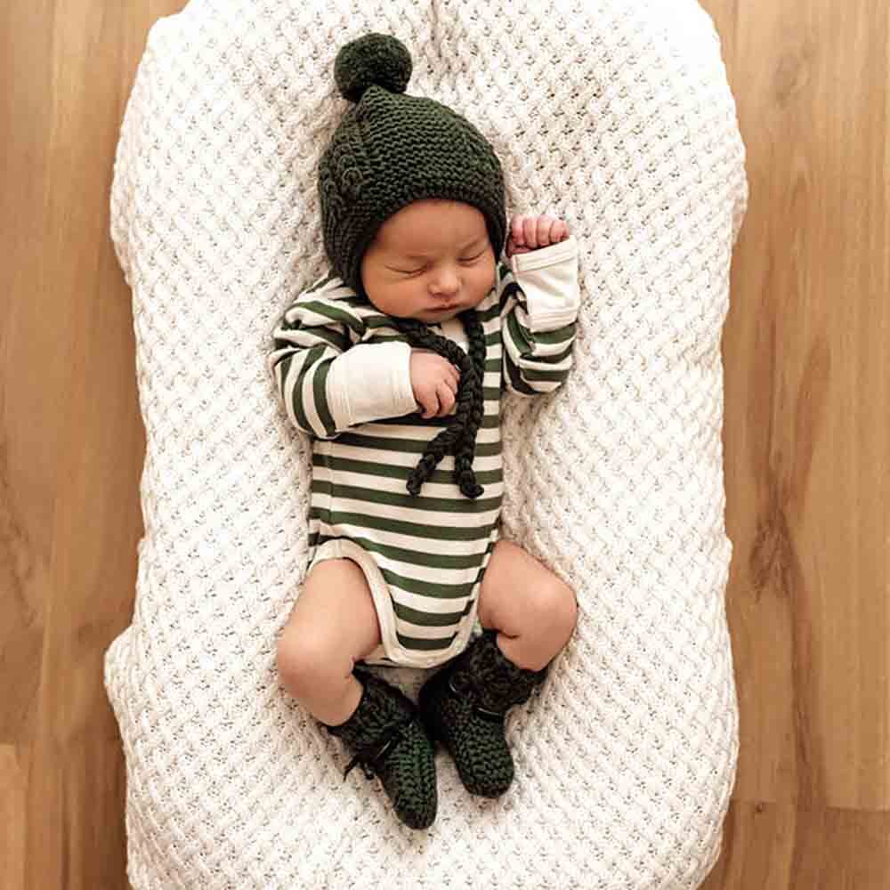 Olive Merino Wool Bonnet &amp; Booties