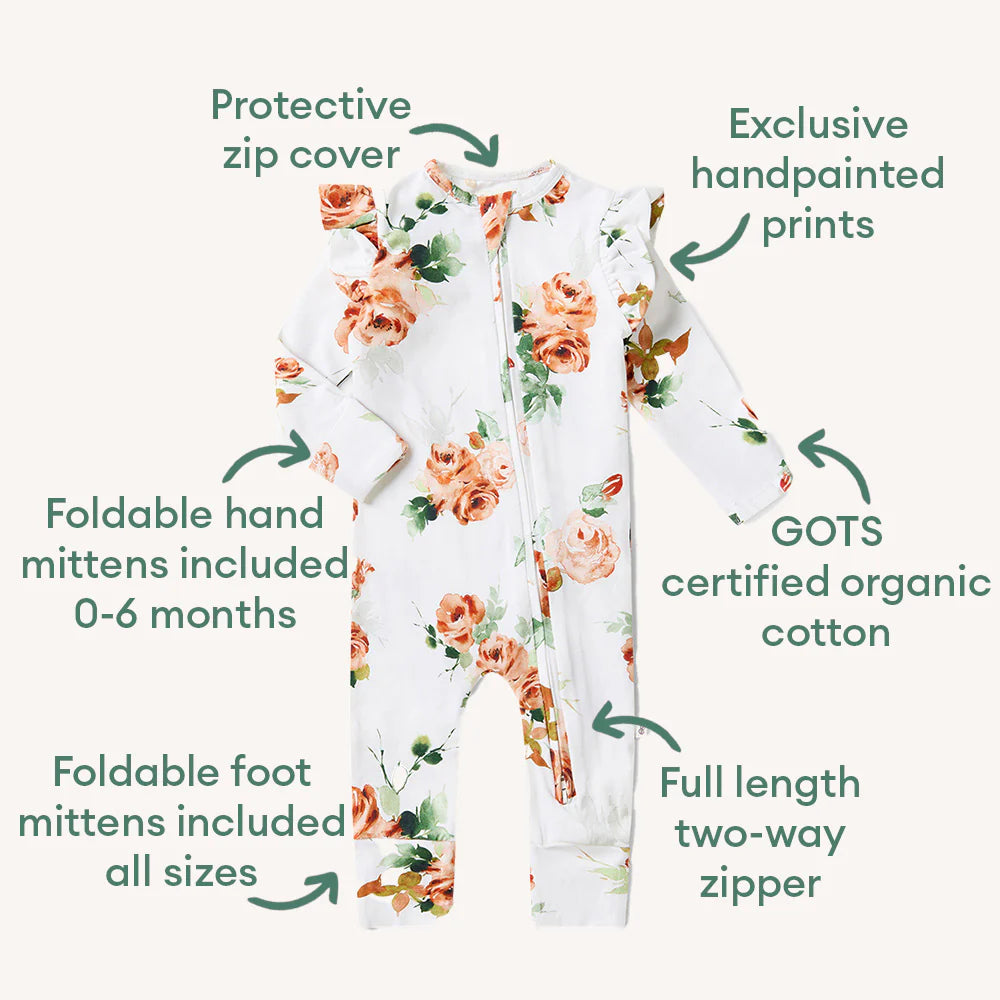 Rosebud Organic Snugglesuit Convertible Romper with Frill