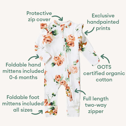 Rosebud Organic Snugglesuit Convertible Romper with Frill