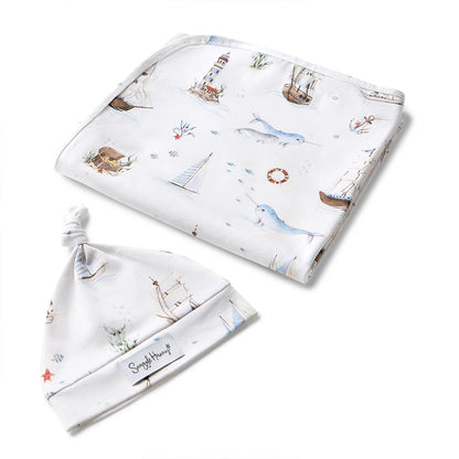 Set Sail Organic Jersey Wrap &amp; Beanie Set