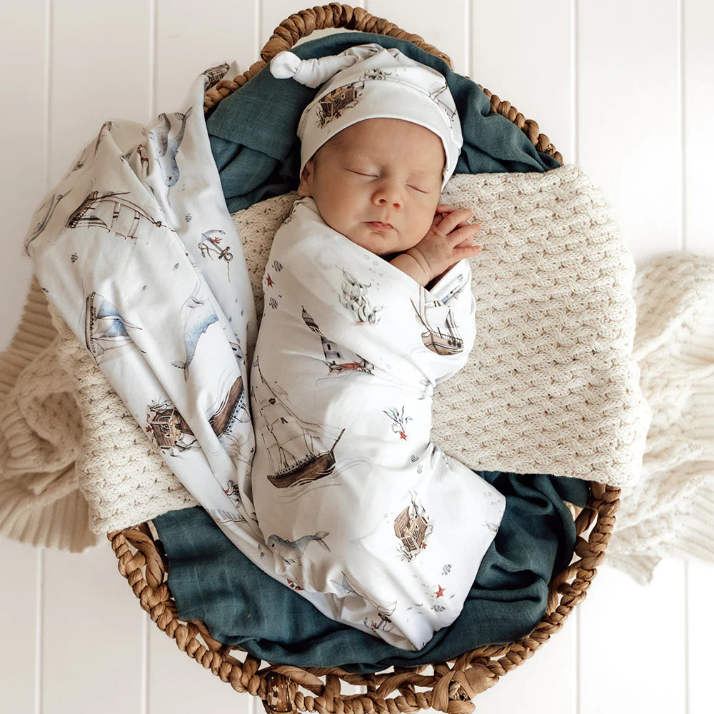 Set Sail Organic Jersey Wrap &amp; Beanie Set