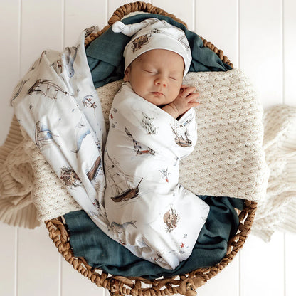 Set Sail Organic Jersey Wrap &amp; Beanie Set