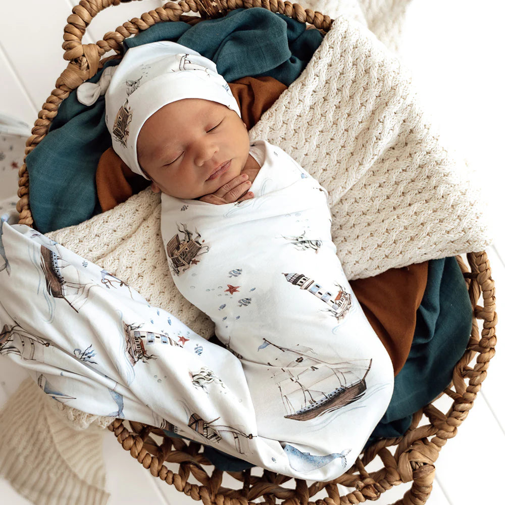 Set Sail Organic Jersey Wrap &amp; Beanie Set