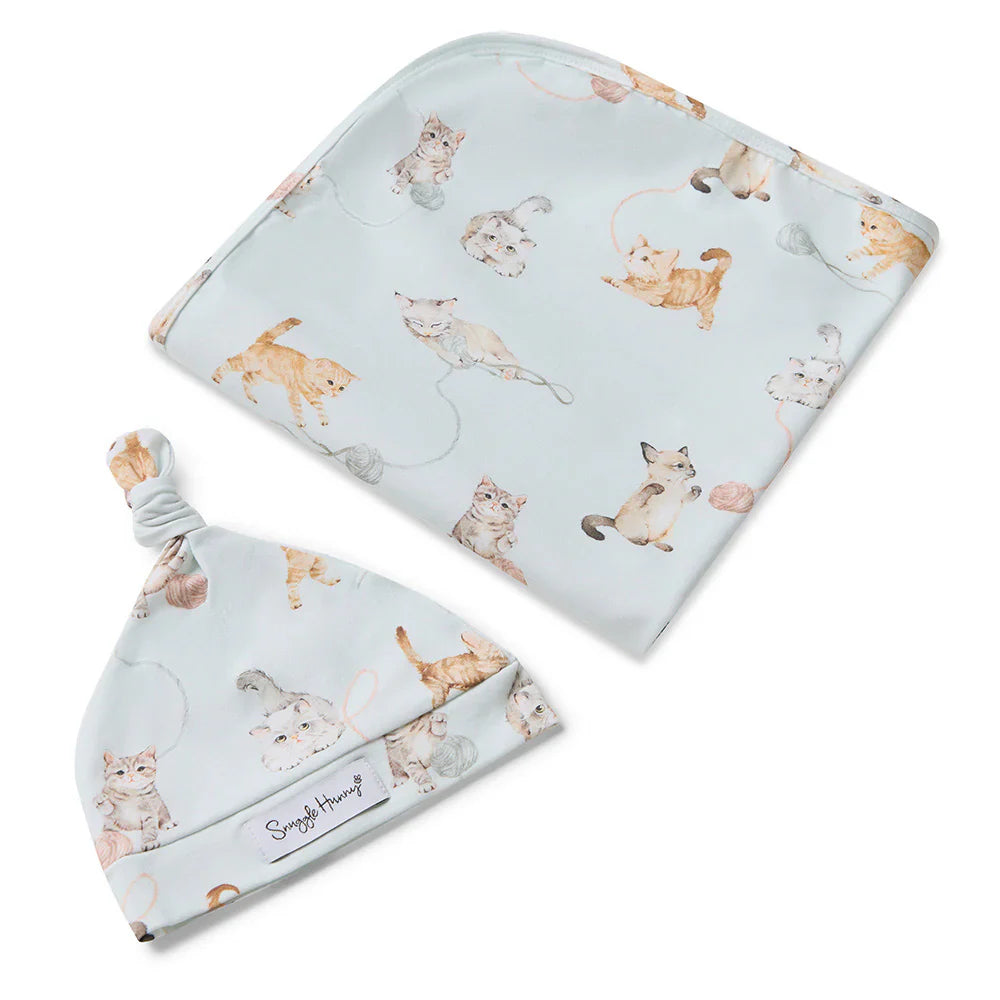Kittens Organic Jersey Wrap &amp; Beanie Set