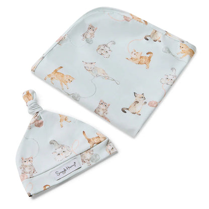 Kittens Organic Jersey Wrap &amp; Beanie Set