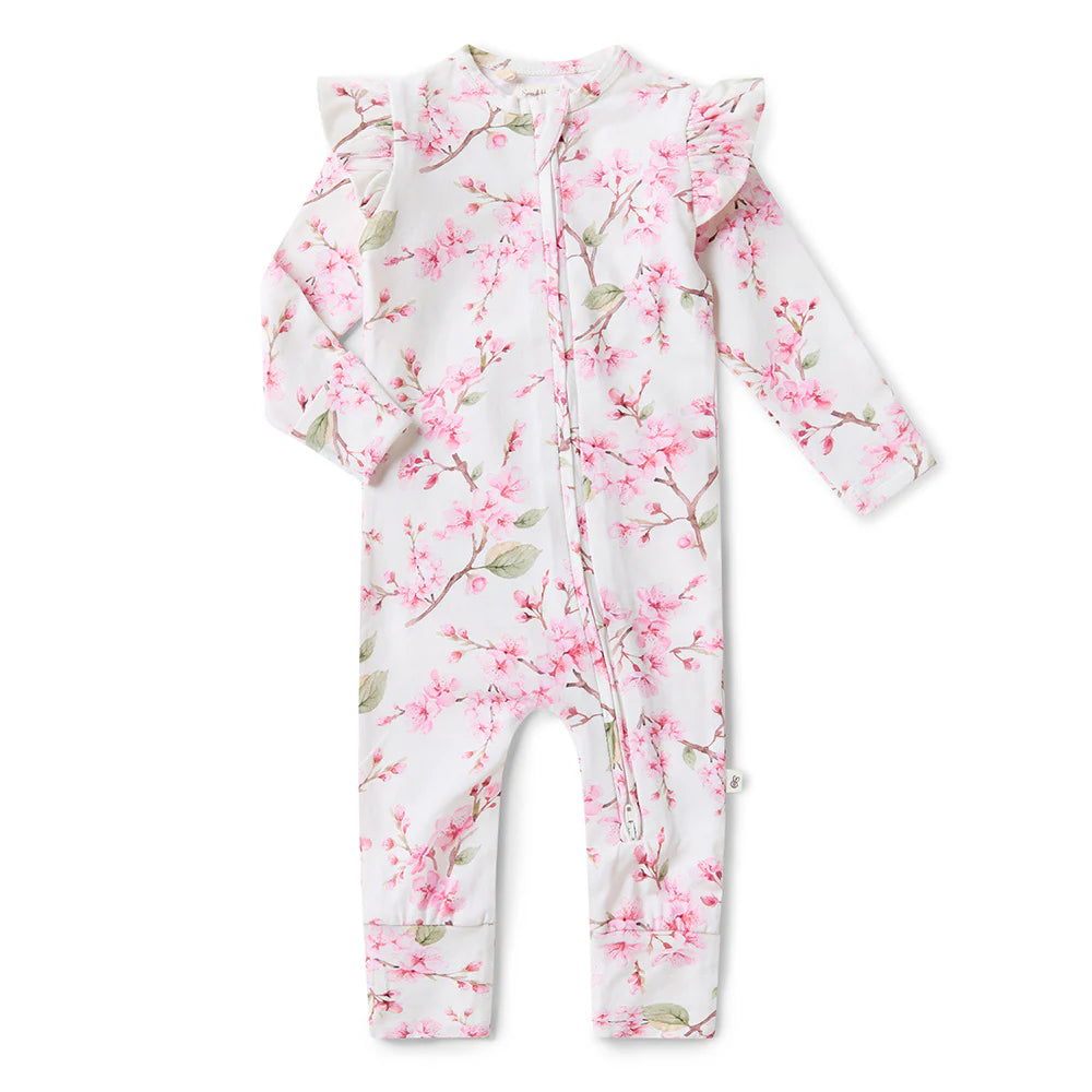 Cherry Blossom Organic Snugglesuit Convertible Romper with Frill