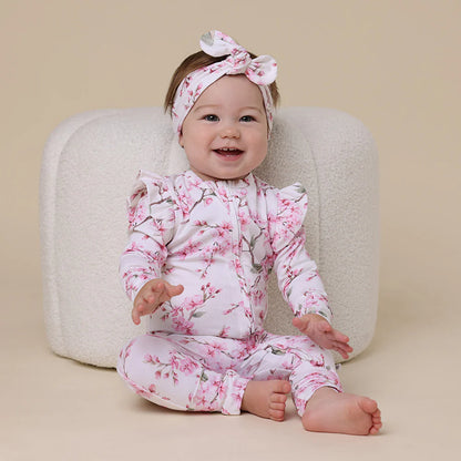 Cherry Blossom Organic Snugglesuit Convertible Romper with Frill