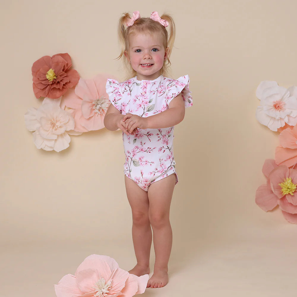 Cherry Blossom Short Sleeve Organic Bodysuit with Frill