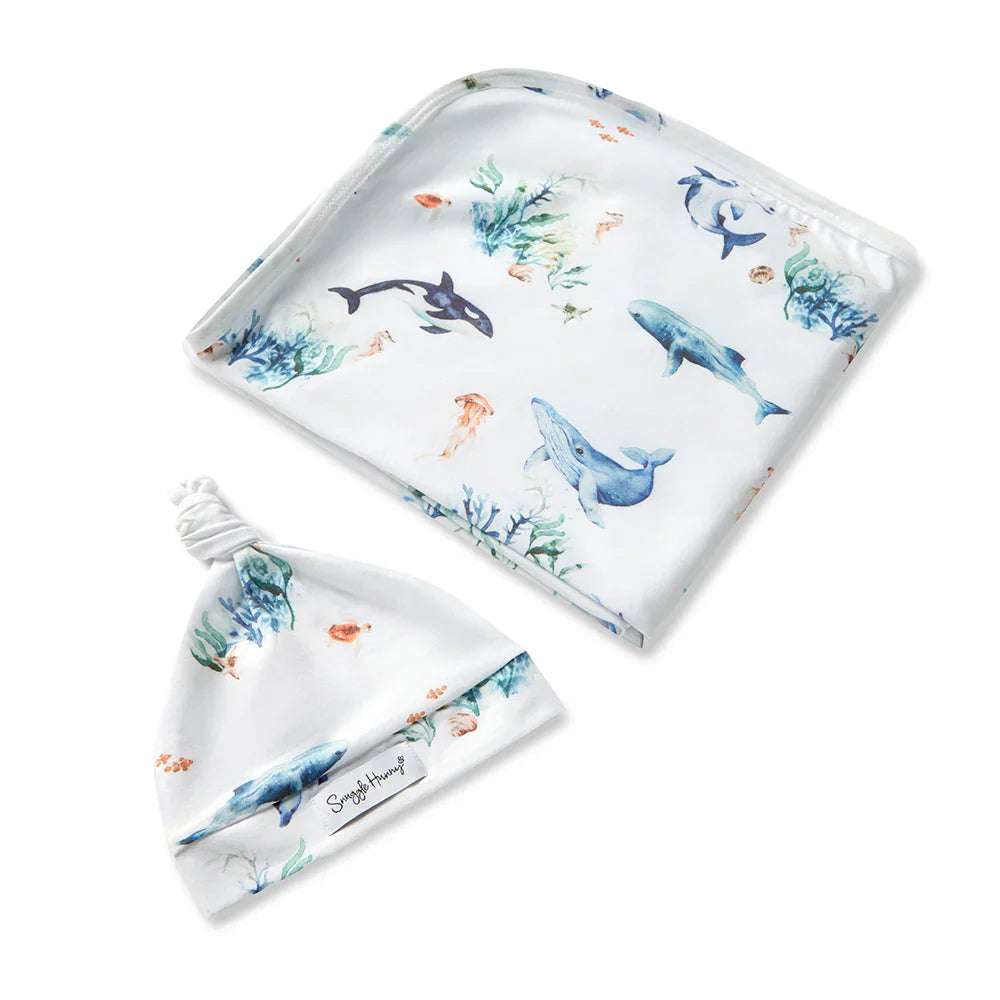 Ocean Organic Jersey Wrap &amp; Beanie Set