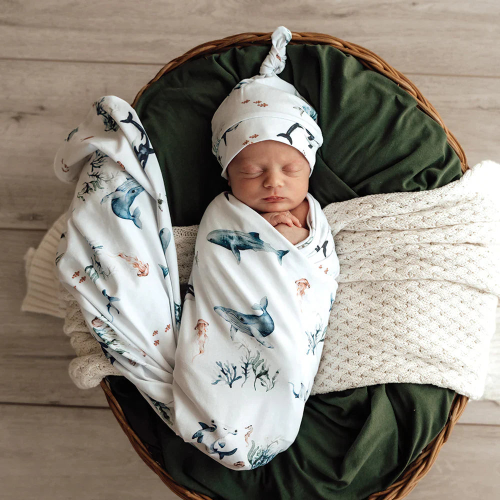 Ocean Organic Jersey Wrap &amp; Beanie Set