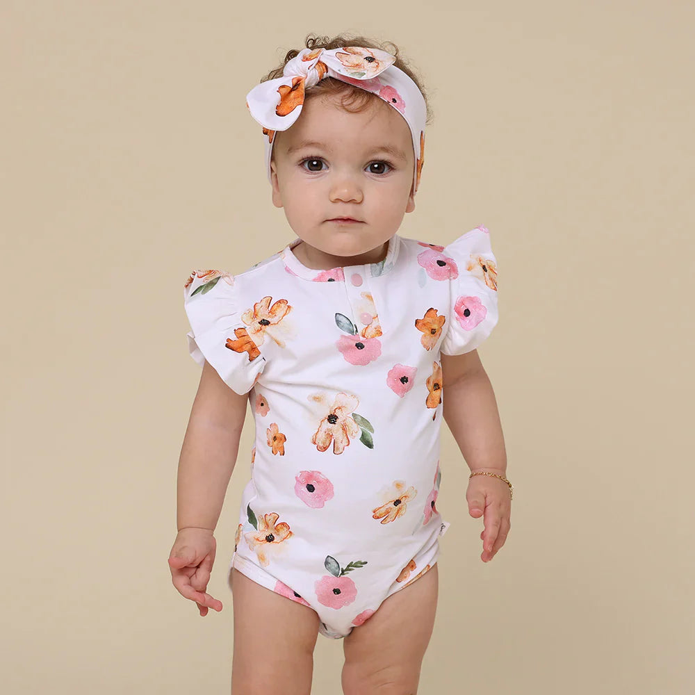 Poppy Short Sleeve Organic Bodysuit with Frill