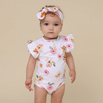 Poppy Short Sleeve Organic Bodysuit with Frill