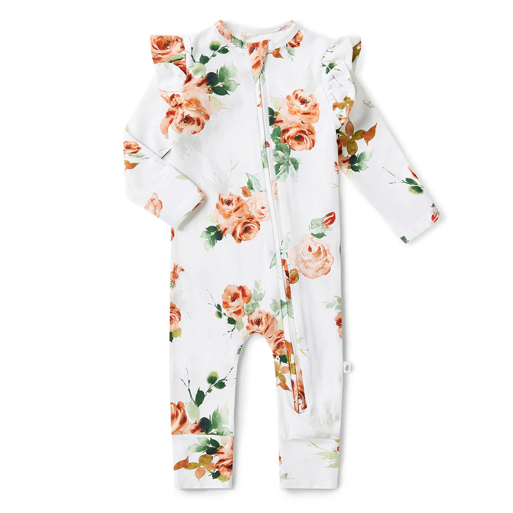 Rosebud Organic Snugglesuit Convertible Romper with Frill