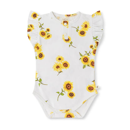 Sunflower Short Sleeve Organic Bodysuit with Frill