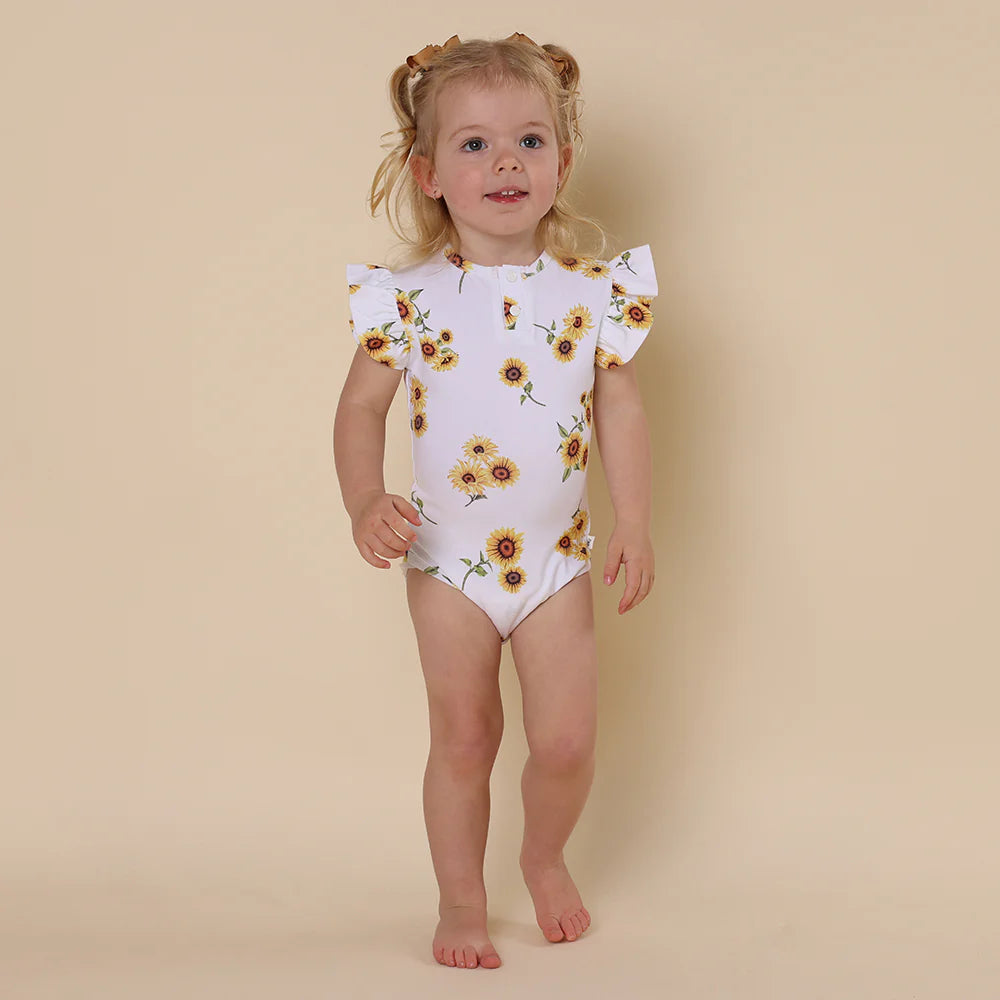 Sunflower Short Sleeve Organic Bodysuit with Frill