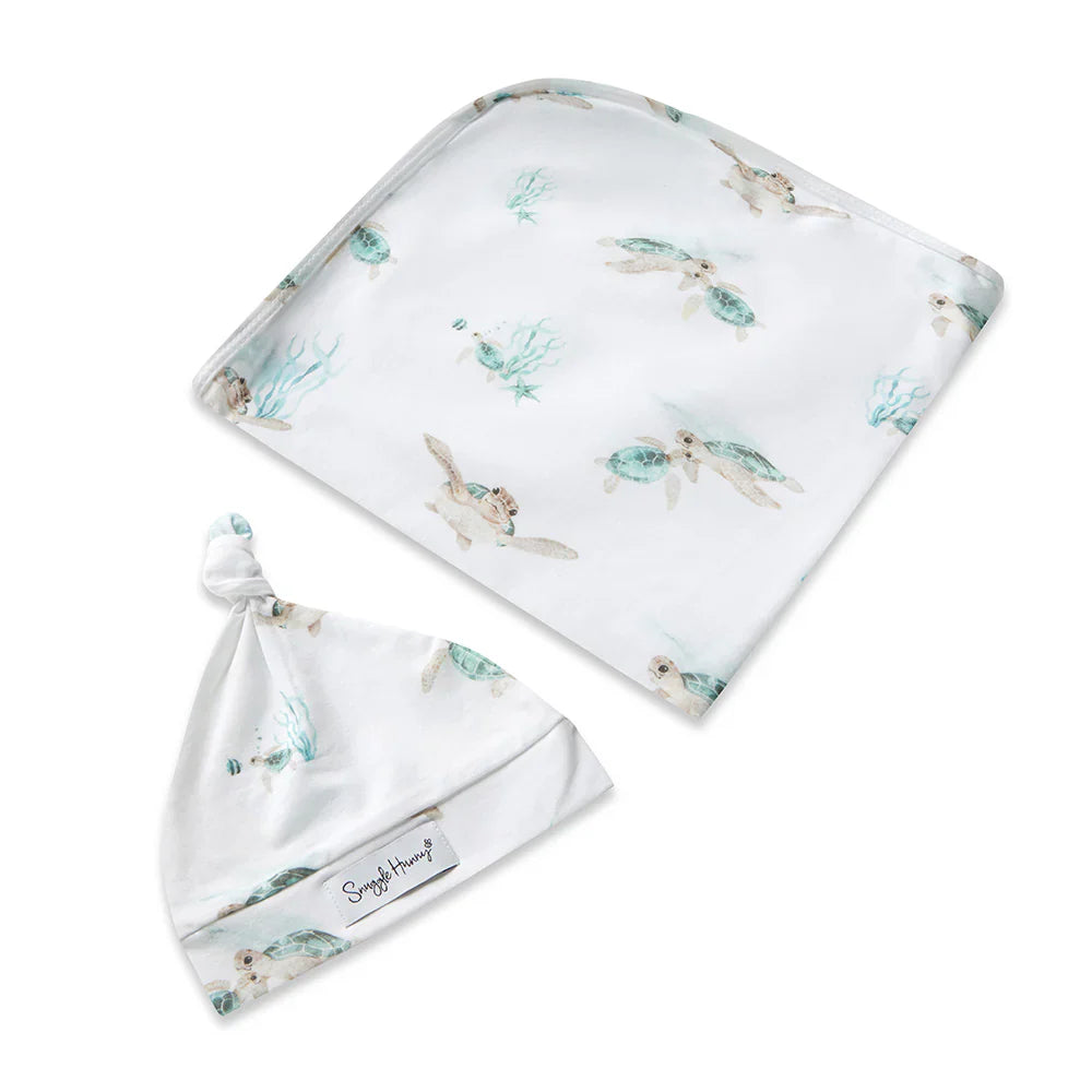 Turtle Organic Jersey Wrap &amp; Beanie Set