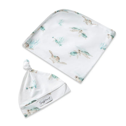 Turtle Organic Jersey Wrap &amp; Beanie Set