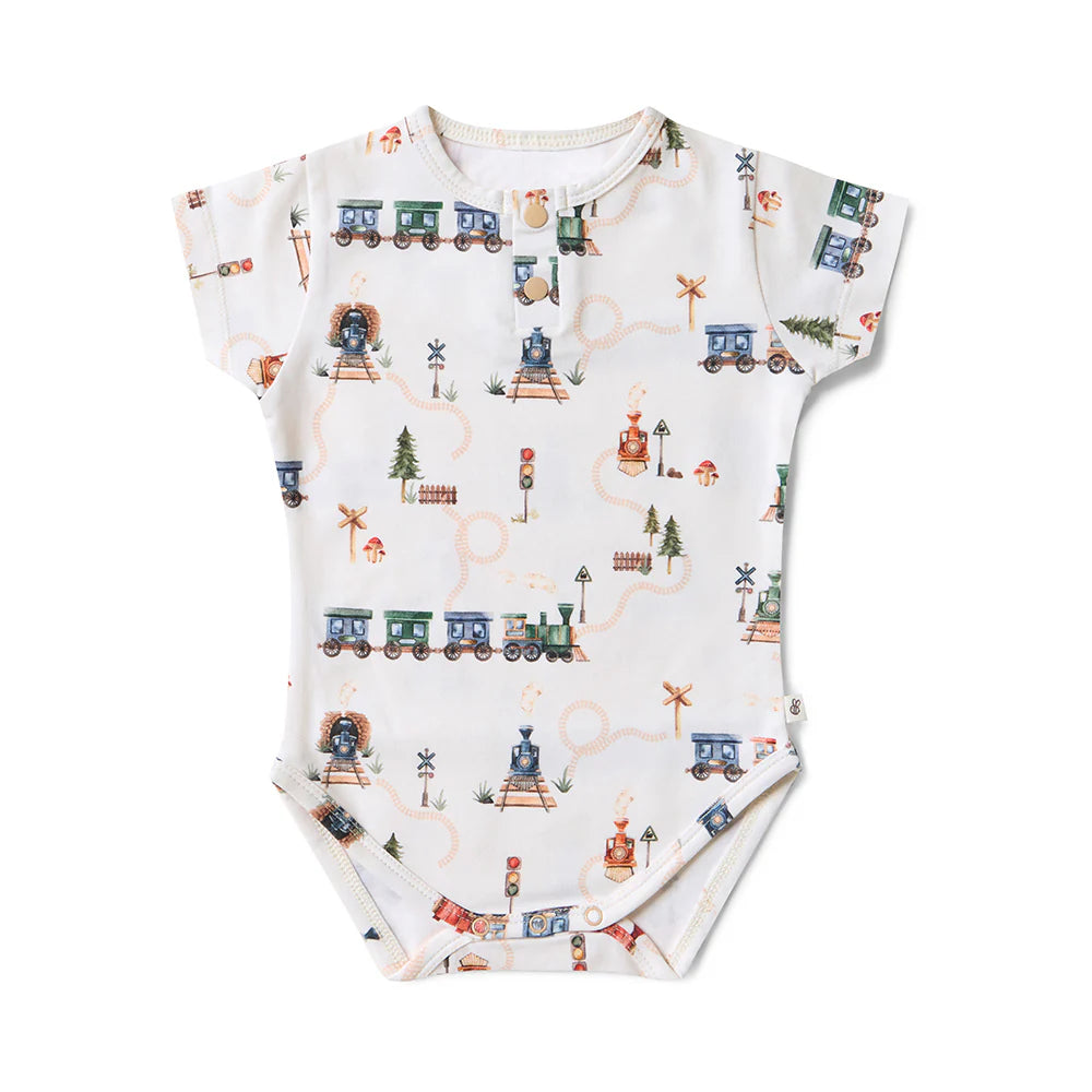 Trains Short Sleeve Organic Bodysuit