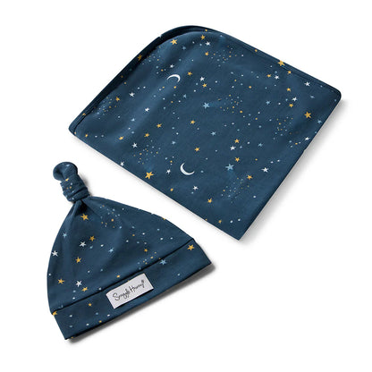 Starry Night Organic Jersey Wrap &amp; Beanie Set