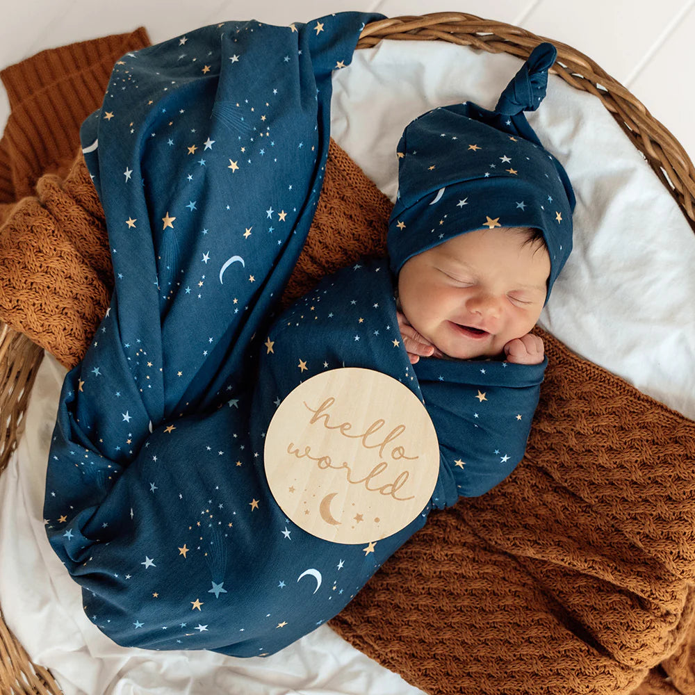 Starry Night Organic Jersey Wrap &amp; Beanie Set