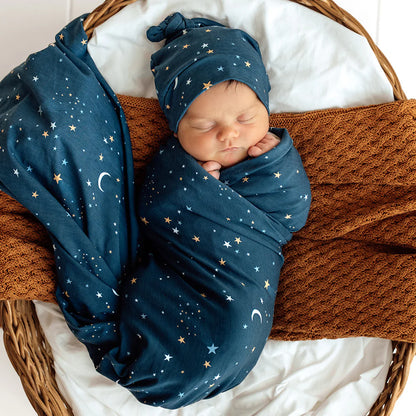 Starry Night Organic Jersey Wrap &amp; Beanie Set