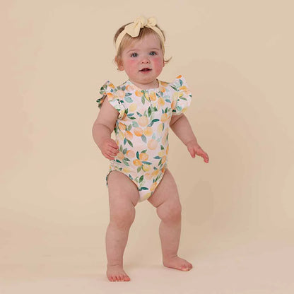 Sunny Citrus Short Sleeve Organic Bodysuit with Frill