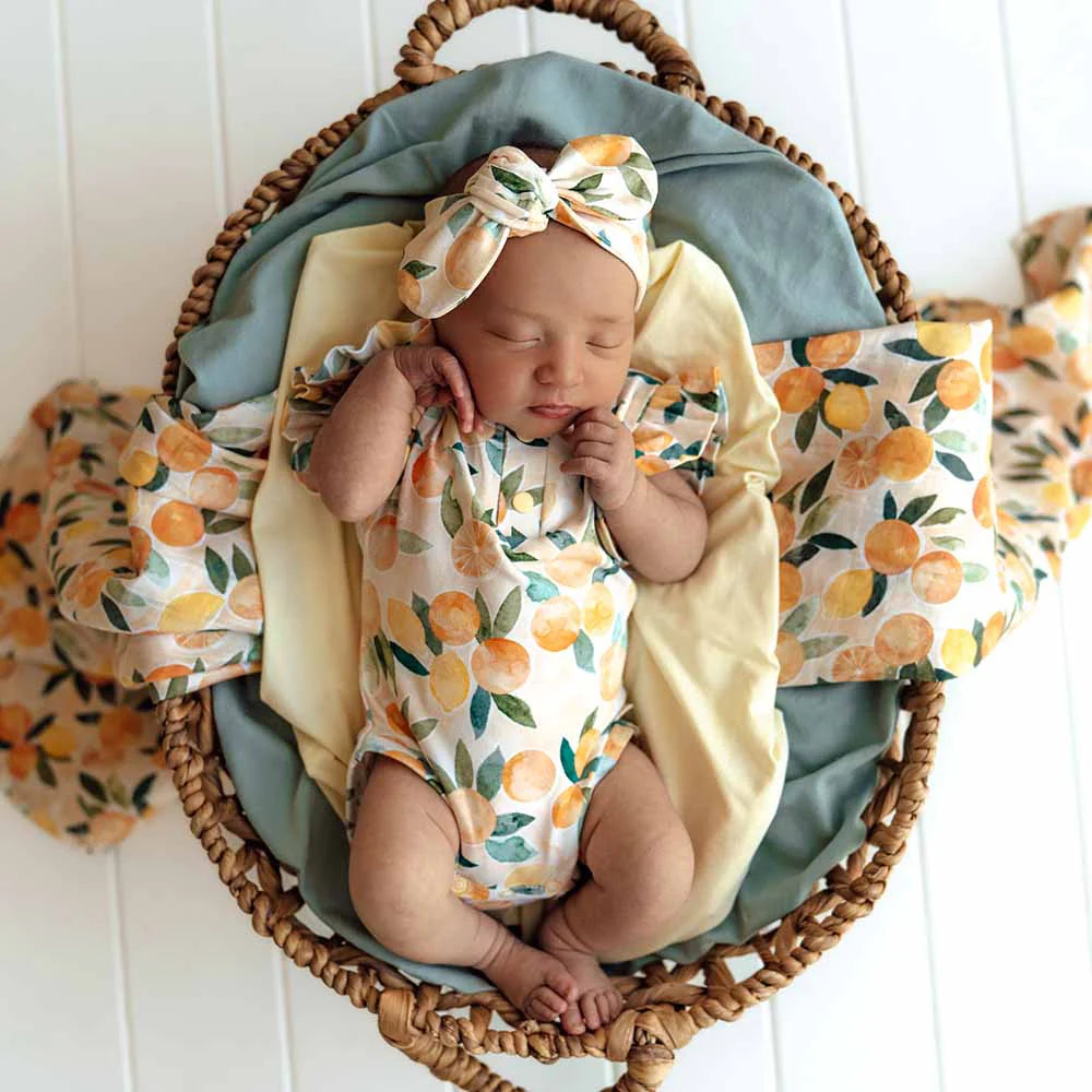 Sunny Citrus Short Sleeve Organic Bodysuit with Frill