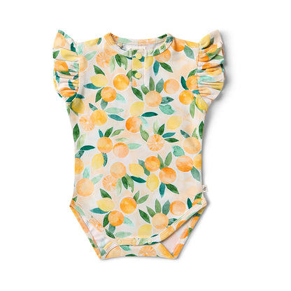Sunny Citrus Short Sleeve Organic Bodysuit with Frill