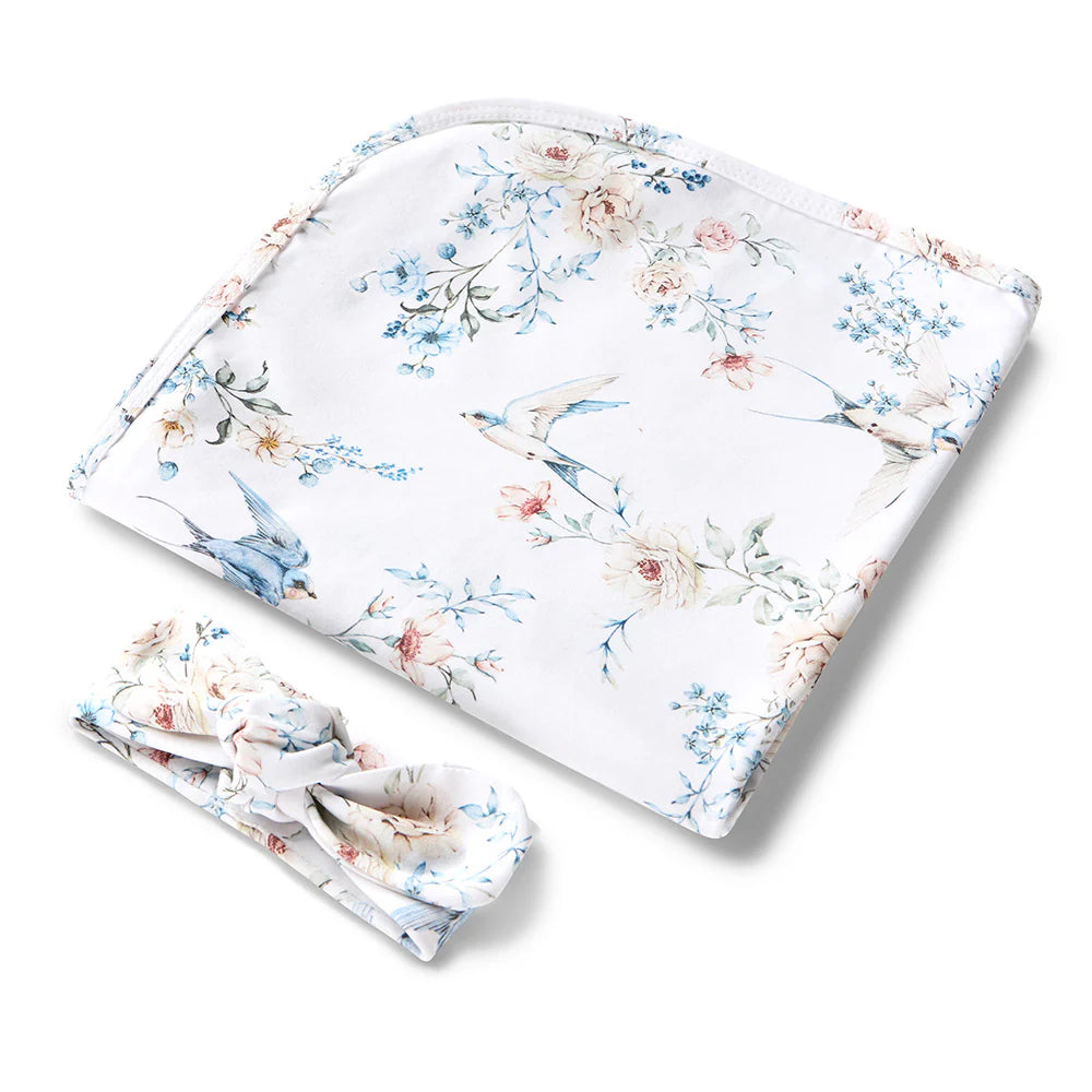 Sweet Swallows Organic Jersey Wrap &amp; Topknot Set