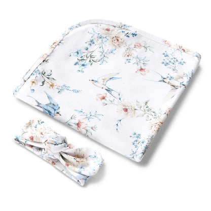 Sweet Swallows Organic Jersey Wrap &amp; Topknot Set