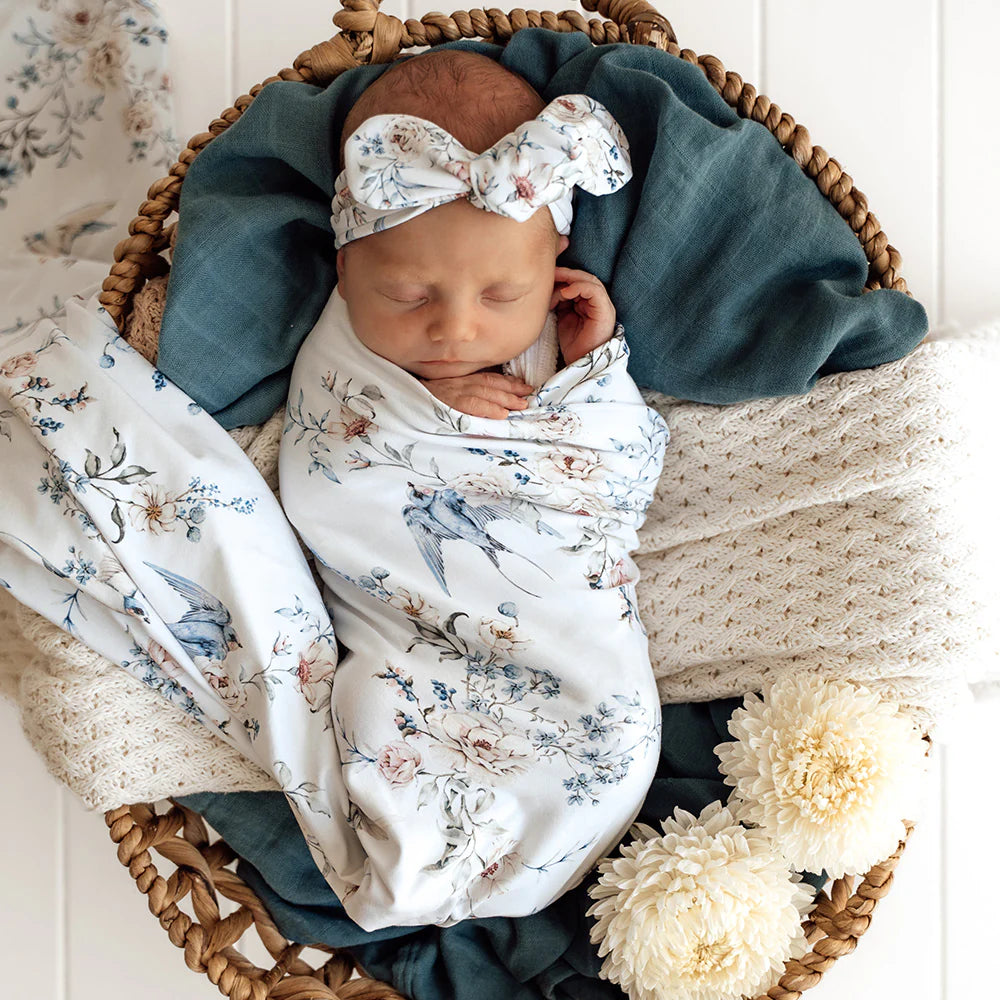Sweet Swallows Organic Jersey Wrap &amp; Topknot Set