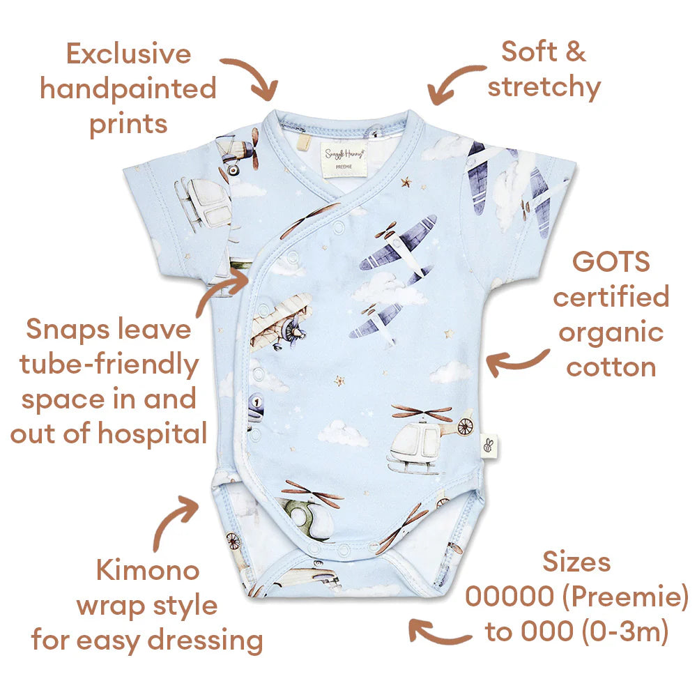 Taking Flight Short Sleeve Organic Kimono Bodysuit