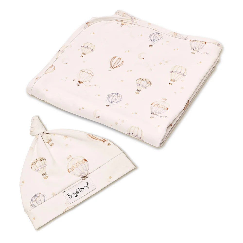 Up &amp; Away Organic Jersey Wrap &amp; Beanie Set