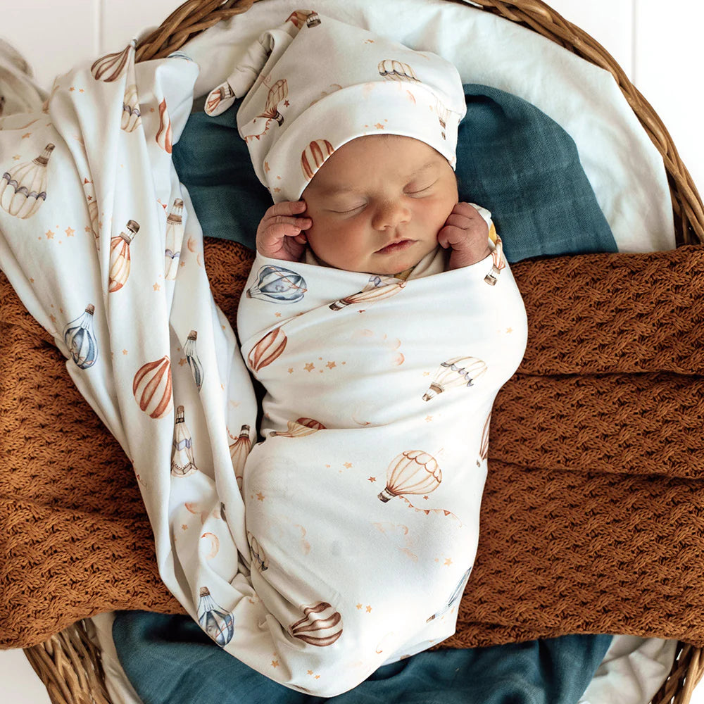 Up &amp; Away Organic Jersey Wrap &amp; Beanie Set