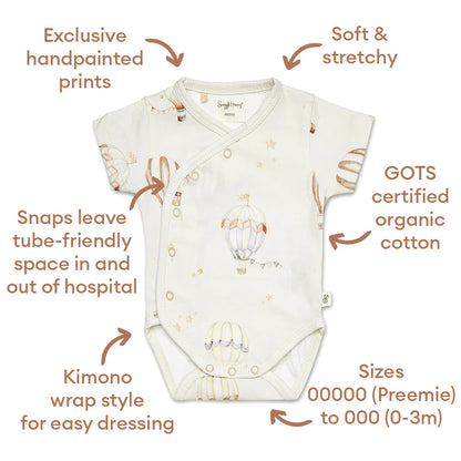 Up &amp; Away Short Sleeve Organic Kimono Bodysuit