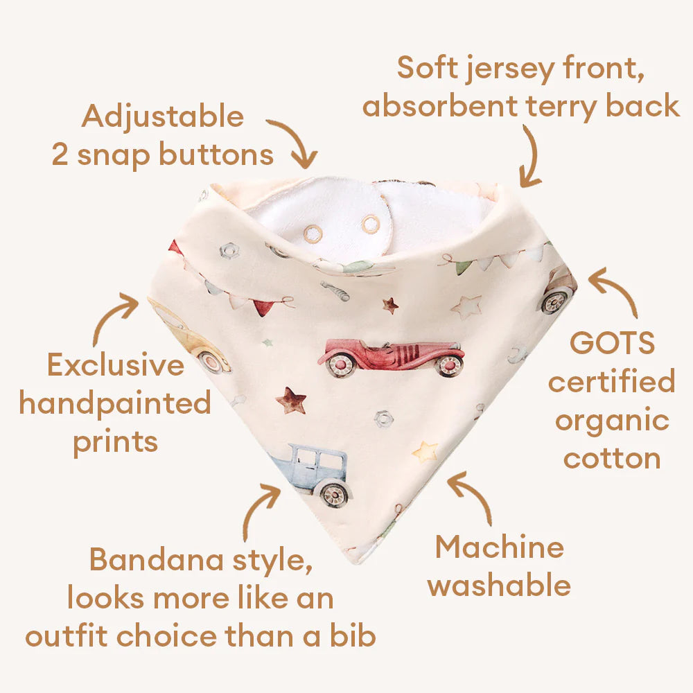 Vintage Cars Organic Dribble Bib