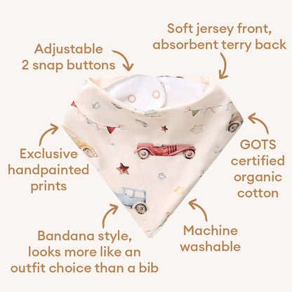 Vintage Cars Organic Dribble Bib